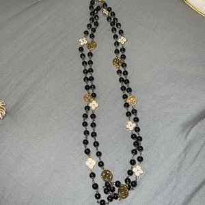 Black bead long necklace